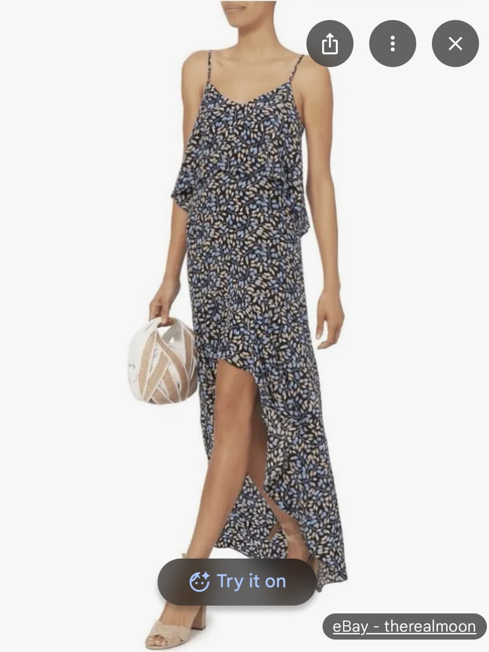 Intermix Ruffled High-low Layla Dress in Navy Leaf Print
